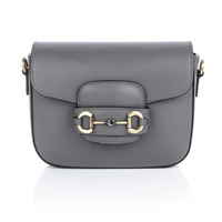 Сумка крос-боді шкіряна з широким ременем та великою пряжкою - темно-сірий